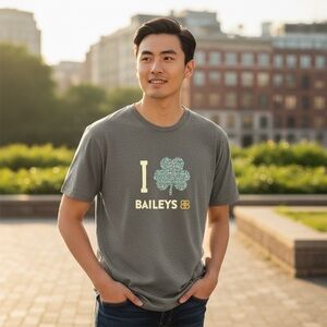 Baileys Graphic Tee – I Clover Baileys – gray Heather color — Size L H4